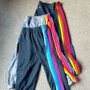 (3) Pair Aviator Nation Rainbow 5-Stripe Sweatpants - Kids Size 6-8